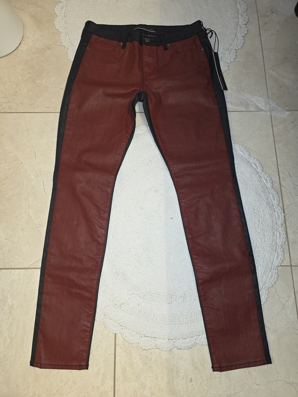 Rich & Skinny Women Jeans Coated Wax Leather-like Burgundy Black Size 29/30" New